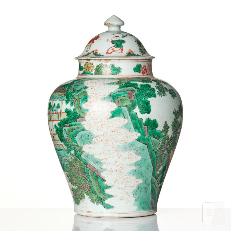 A famille verte Transitional jar with cover, - 图4